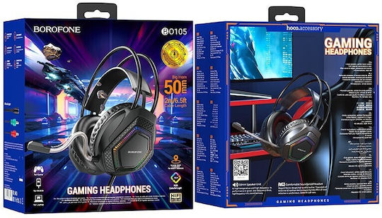 Borofone BO105 Over Ear Gaming Headset με σύνδεση 3.5mm / USB Thunder Black