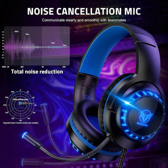 Pacrate H11G Over Ear Gaming Headset with 3.5mm / USB Connectivity Blue for Nintendo Switch / PC / PS4 / PS5 / XBOX