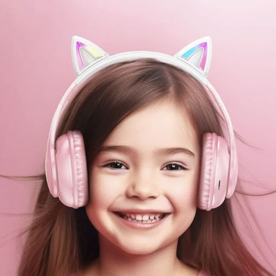 Hoco W42 Cat Ears Ασύρματα / Ενσύρματα Παιδικά Over Ear Ακουστικά με Ραδιόφωνο με 12 ώρες Λειτουργίας Cherry Blossom