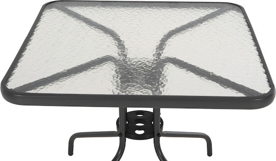Masă Pentru Spații Exterioare Mici Metalică Cu Suprafață Din Sticlă Gri 80x80x71cm