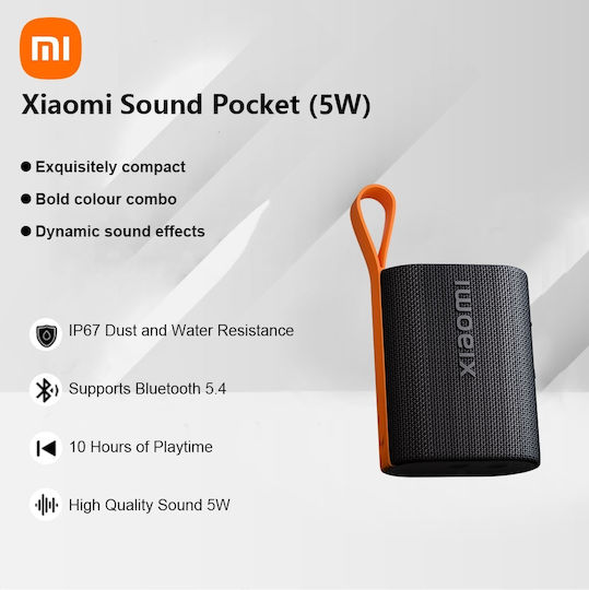 Xiaomi Pocket Waterproof Bluetooth Speaker 5W with Battery Life up to 10 hours Black