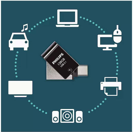 Philips 2in1 Usbc Stick 128GB USB 3.1 Stick with connection USB-C Black