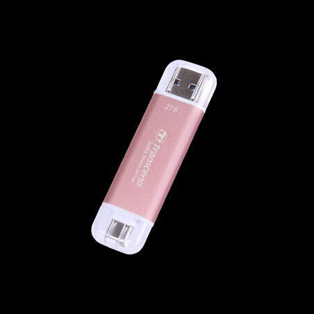 Transcend Esd310p 2.0TB USB 3.2 SSD Stick with connection USB-A & USB-C Pink