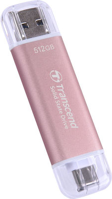 Transcend Esd310p 512GB USB 3.2 SSD Stick mit Verbindung USB-A & USB-C Rosa