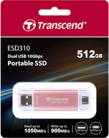 Transcend Esd310p 512GB USB 3.2 SSD Stick with connection USB-A & USB-C Pink