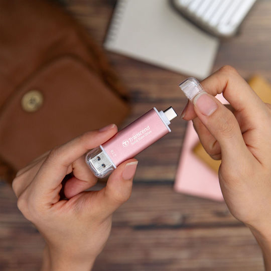 Transcend Esd310p 512GB USB 3.2 SSD Stick with connection USB-A & USB-C Pink