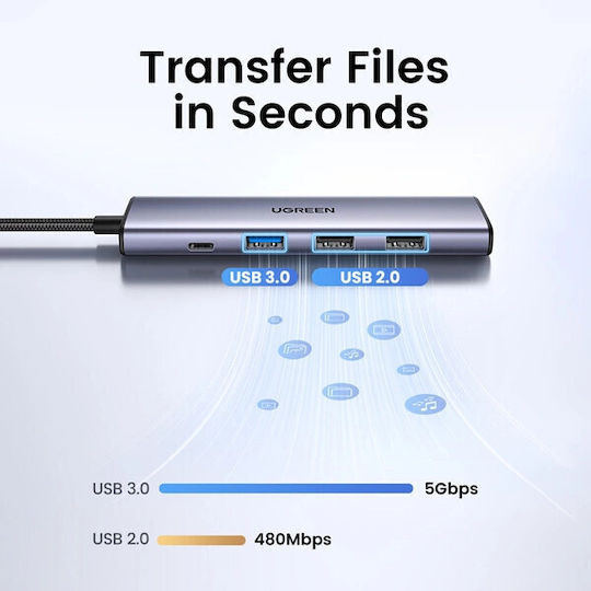 Ugreen Hub 5 Ports USB 3.0 with USB-C Connection Silver