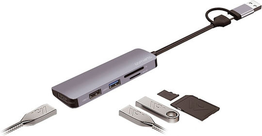 4Smarts USB 2.0 3 Port Hub with USB-A / USB-C Connection Gray