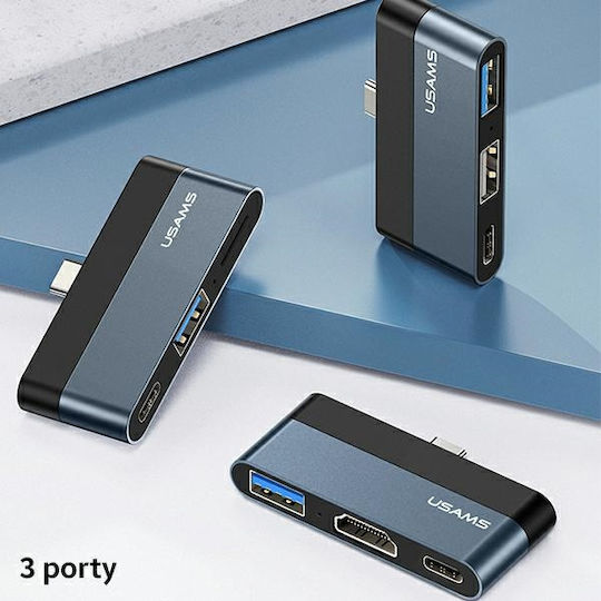 Usams USB 3.0 2-Port Hub with USB-C Connection Gray