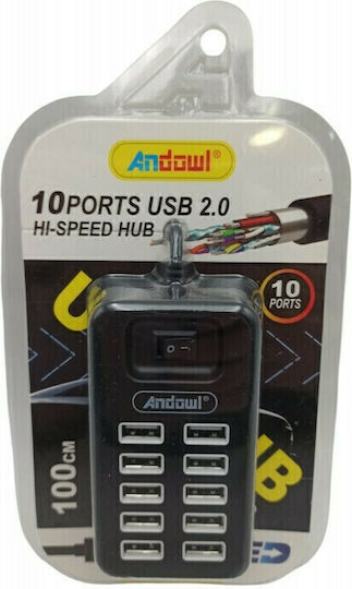 Andowl Q-HU801 Hub 10 Ports USB 2.0 with USB-A Connection White