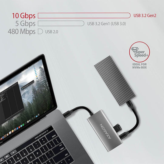 Axagon Hub 4 Ports USB 3.2 with USB-C Connection Gray