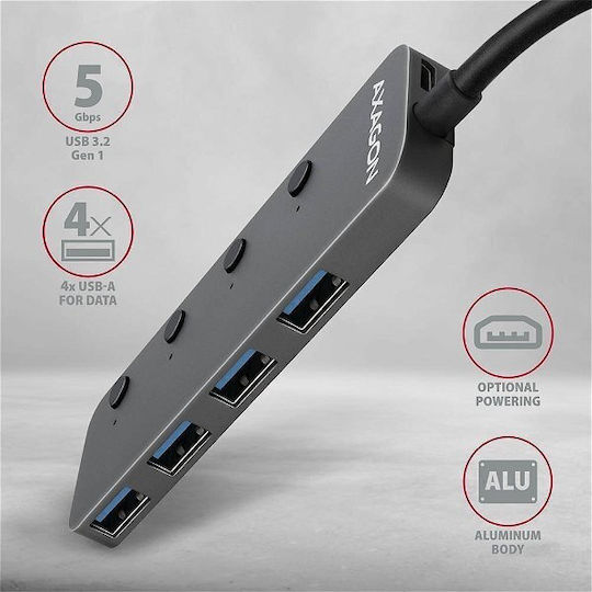 Axagon USB Хъб 4 Порта USB 3.2 с Връзка USB-A