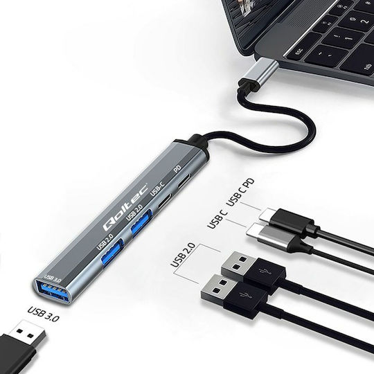 Qoltec Hub 10 Θυρών USB 2.0 με σύνδεση USB-C Γκρι