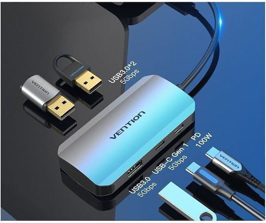 Vention Hub 3 Θυρών USB 3.0 με σύνδεση USB-C Γκρι