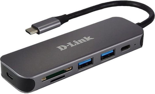 D-Link USB-Hub 3 Anschlüsse USB 3.0 mit USB-C Verbindung Grau