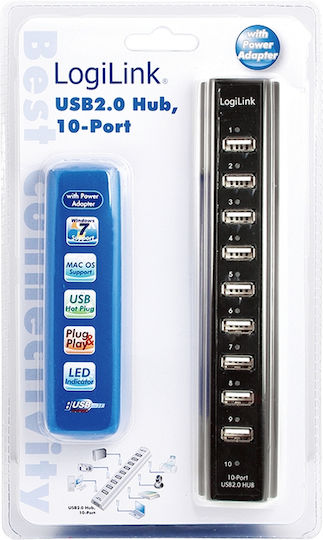LogiLink USB Hub with 10 Ports USB 2.0 with USB-A Connection