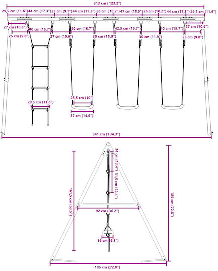 vidaXL Metal Hanging Swing 341x185x185cm Multicolour