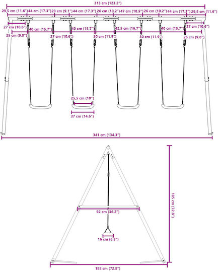 vidaXL Metal Hanging Swing 341x185x185cm Blue