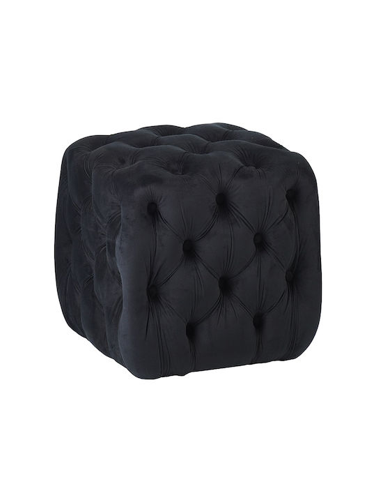 Stool For Living Room Upholstered with Velvet Astra Black Velvet 45x45x45cm