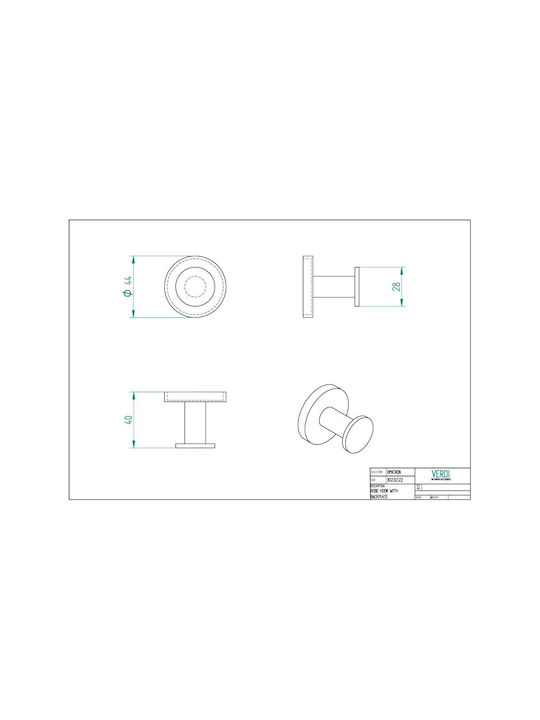 Verdi Omicron Single Wall-Mounted Bathroom Hook ​4.4x4.4cm Black
