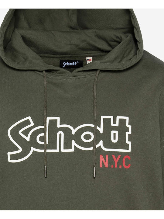 Schott Men's Sweatshirt with Hood and Pockets Kaki