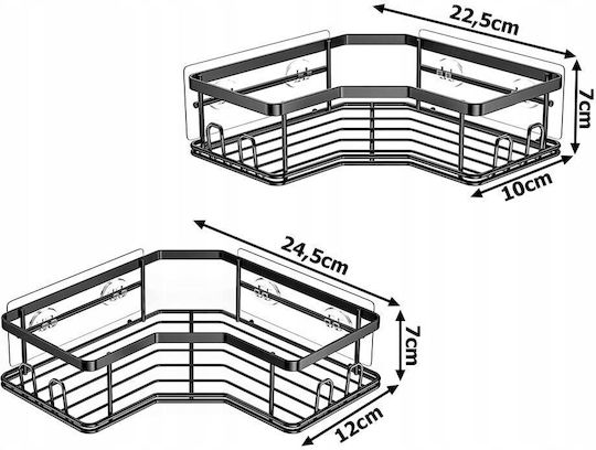 Verk Group Raft Colțar Montat Pe Perete De Baie Metalic Cu 2 Rafturi 24.5x12x7cm Neagră