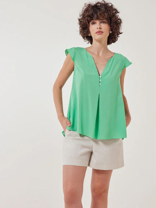 Enzzo Women's Blouse with Buttons Green