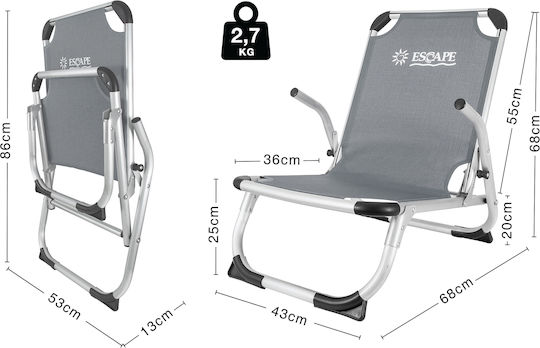 Escape Small Chair Beach Aluminium with High Back Gray 67x53x67cm