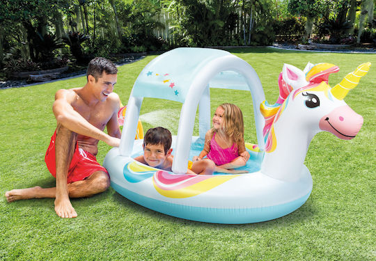 Intex Unicorn Spray Kinder Runde Schwimmbecken 130lt Aufblasbar 254x109cm Weiße