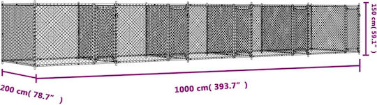 vidaXL Parc Metalic Pentru Câini 1000x200x150cm Argintiu