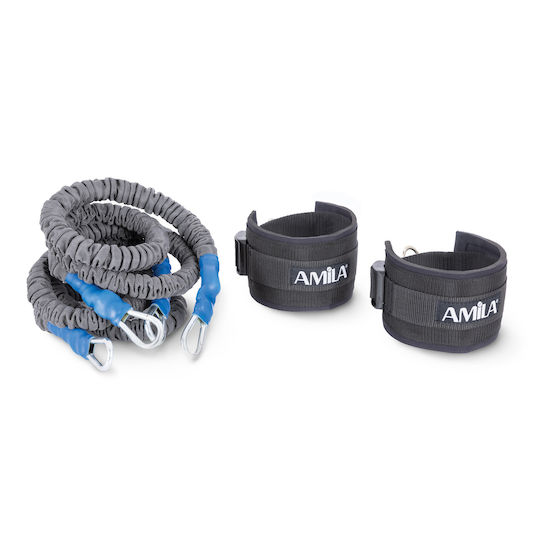 AMILA Leg Press Exerciser Σωληνωτά Λάστιχα Γυμναστικής με Λαβές Σετ 2τμχ Γκρι