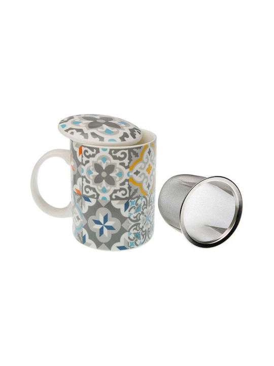 BigBuy Alfama Tasse aus Porzellan mit Deckel Bunt 1Stück