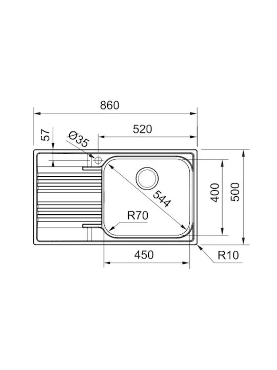 Franke Smart Srx 611-86 Ένθετος Νεροχύτης Αριστερός Inox Μ86xΠ50cm Ασημί