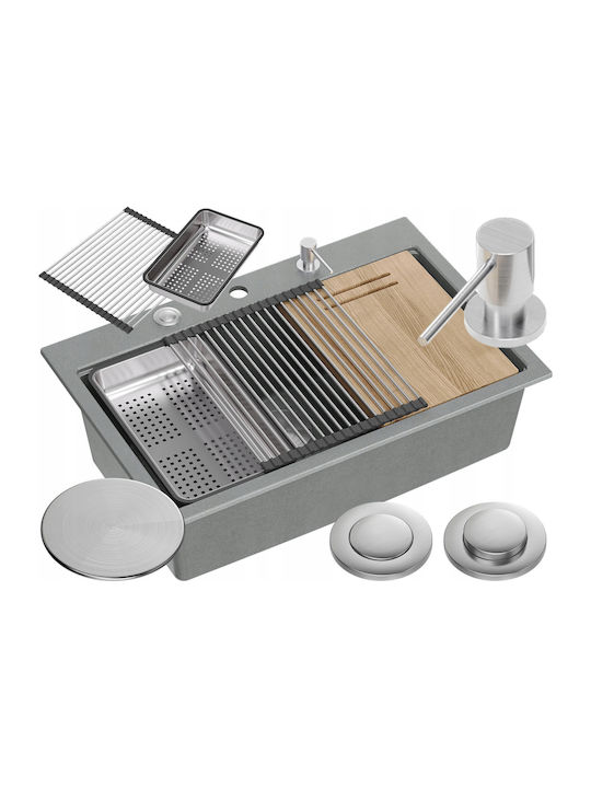 GraniteQ Drop-In Sink Inox W76xD50cm Gray