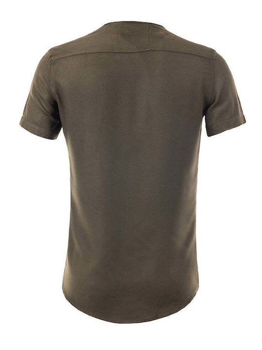 MBLK Men's Shirt Short Sleeve Cotton Khaki