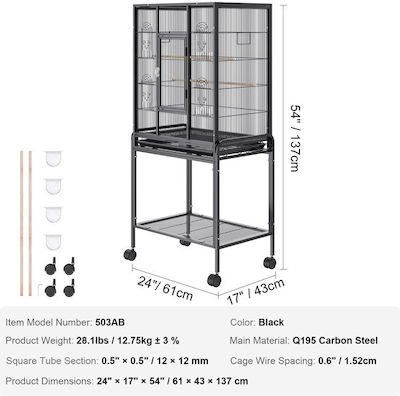 Metal Wheeled Bird Cage 61 X 43 X 137 Cm Vevor Ytsnl251753i8188wv0 3 Interest-Free Installments