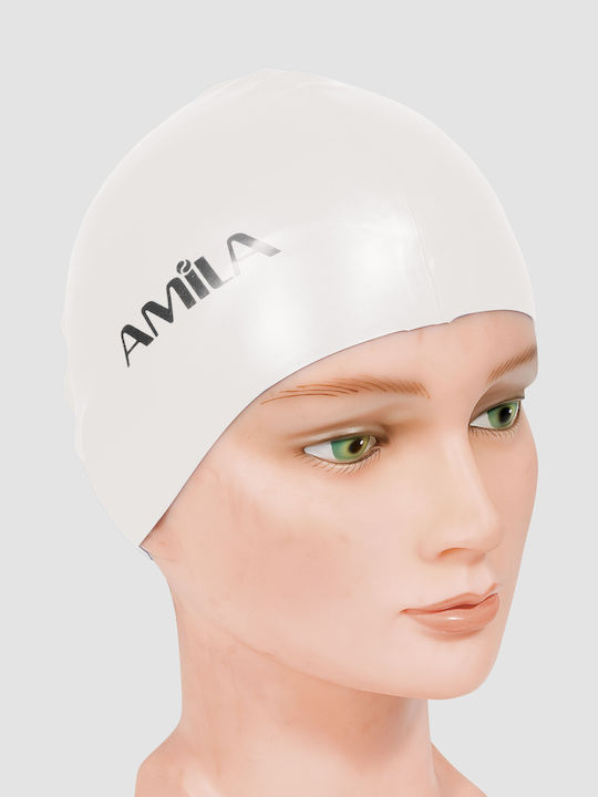 AMILA Silicone Adults Swimming Cap White