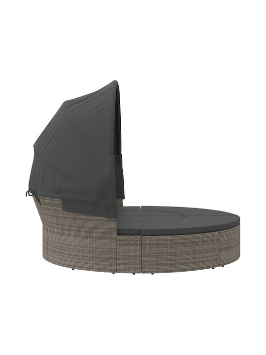 Șezlong-Pat Pentru Trei Persoane Rattan cu Pernă & Parasolar Gri 178x178cm.