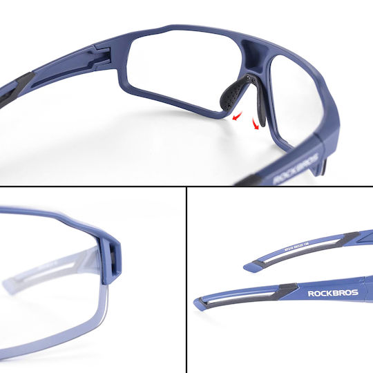 Rockbros Cycling Glasses with Blue Frame & Photochromic Lenses