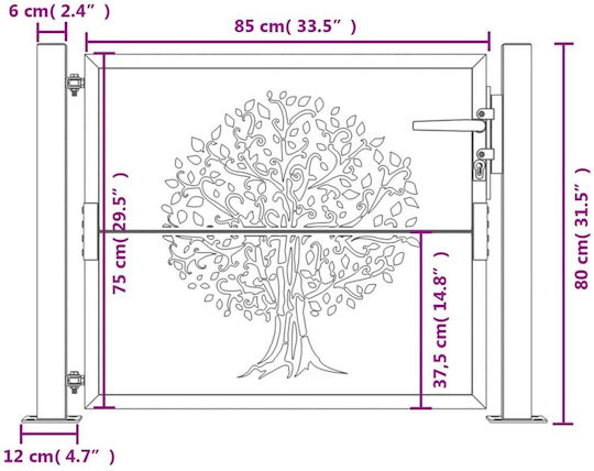 vidaXL Metal Fence Gate in Gray Color 80cm x 1.05m