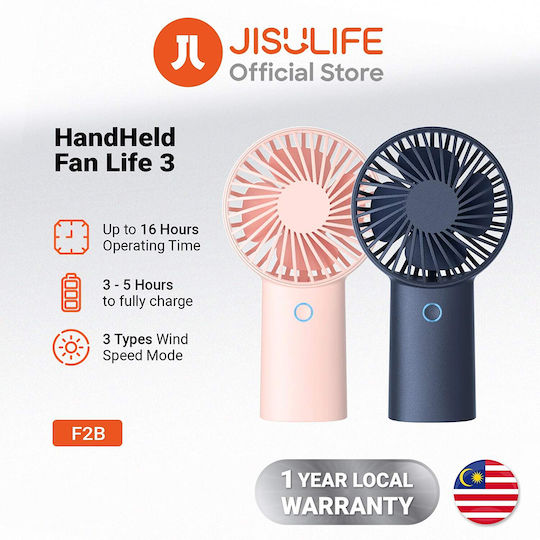 Jisulife Luxury Mini Portable Fan Life3 F2b Portable Ultra-silent Type-c 3 Speeds 4000mah Blue