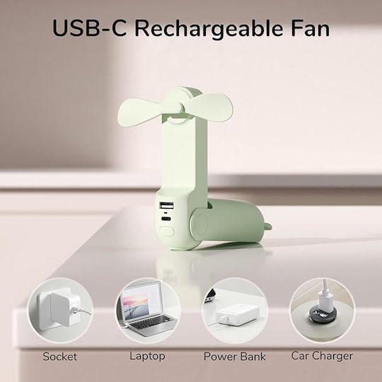 Jisulife Луксозен Преносим Мини Вентилатор Life8 F8 2000mAh Презареждащ се чрез USB Фенерче Зелен