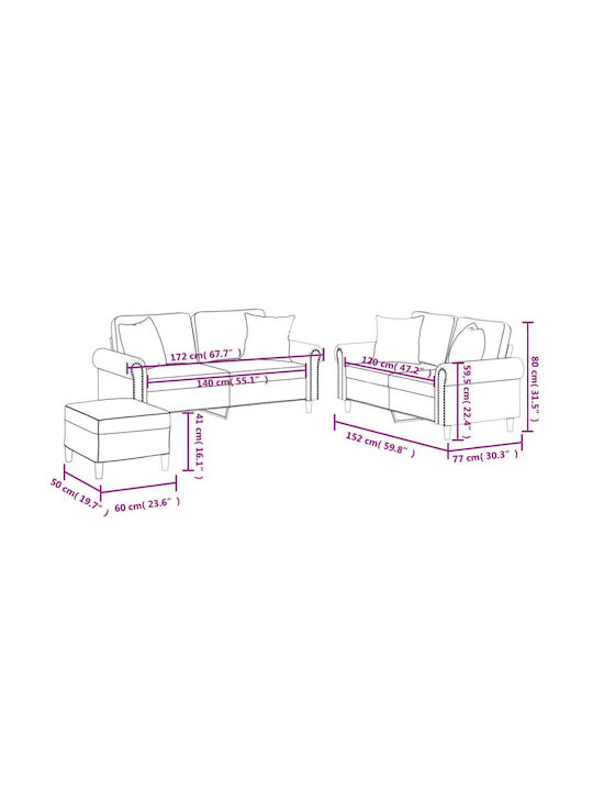 Living Room Furniture Set 2-Seater & 2-Seater & Stool Beige