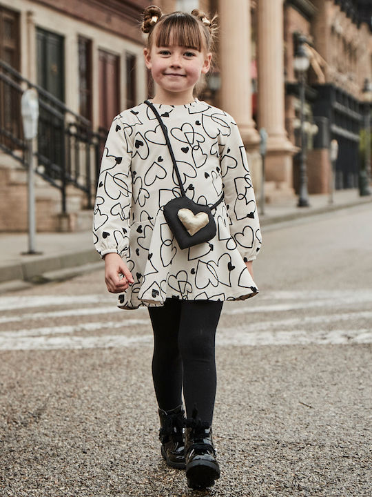 Hearts Children's Dress Long Sleeve Set with Accessories Beige