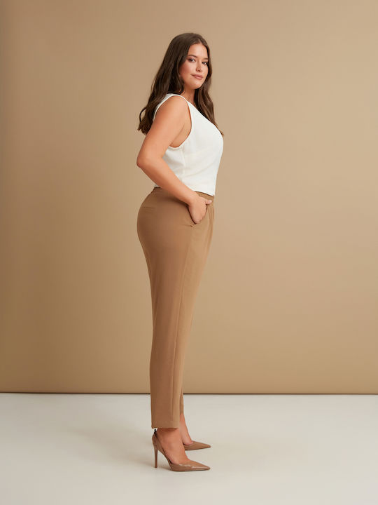 Mat Fashion Women's Crepe Trousers with Elastic Beige