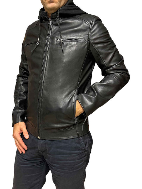 MARKOS LEATHER Ανδρικό Δερμάτινο Μπουφάν Biker Μαύρο