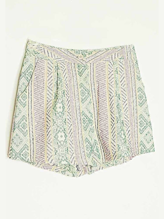 Cotton Blend Straw Pleated Striped Shorts