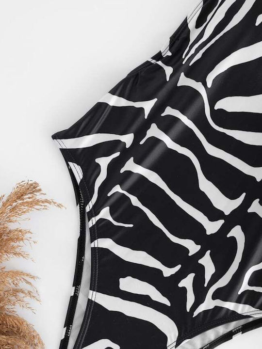 Costum de baie întreg cu imprimeu animal negru