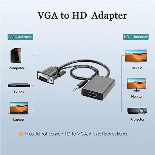 Convertoare Adapter Vga la Hdmi cu Audio Full Hd 1080p/60hz Negru