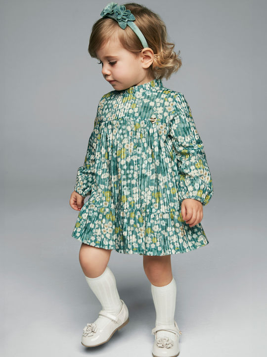 Mayoral Kids Dress Velvet Long Sleeve Agate